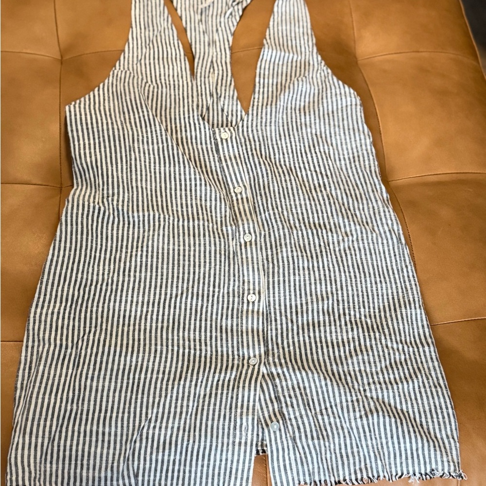 Free People Long Black and White Top With Raw Hem